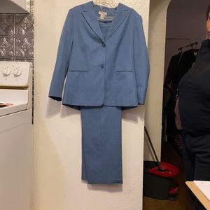 Light blue pant suit.